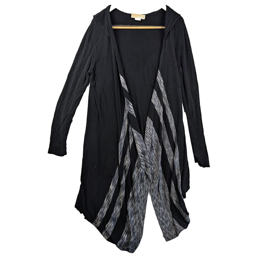 Michael Kors Open Long Cardigan Hooded Sweater Whimsy Goth Black Gray Sheer